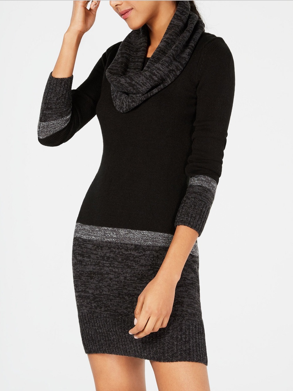 BCX Black & Charcoal Cowl Neck Sweater Dress